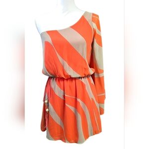 Trac Orange and Beige One-Shoulder Dress